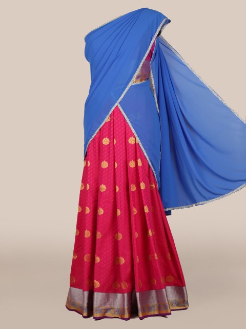 

Pothys Blue Woven Design Poly Chiffon Traditional Half Saree
