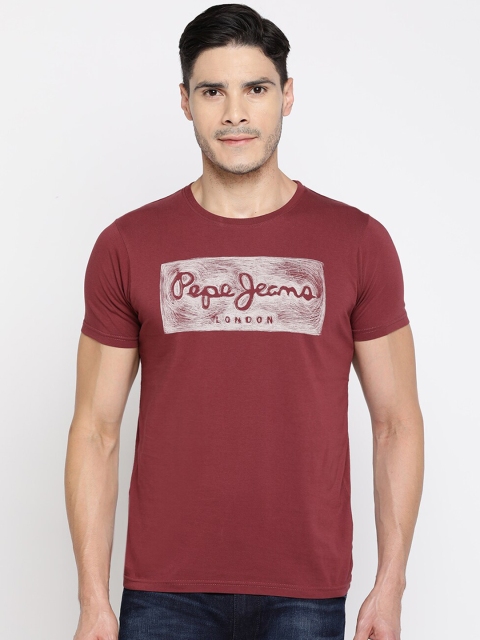 Pepe Jeans Men Maroon Printed Round Neck T-shirt