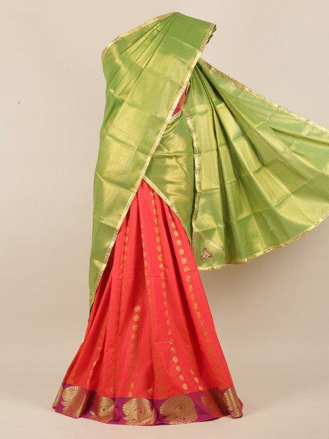 

Pothys Gold-Toned & Orange Poly Chiffon Woven Design Half Saree