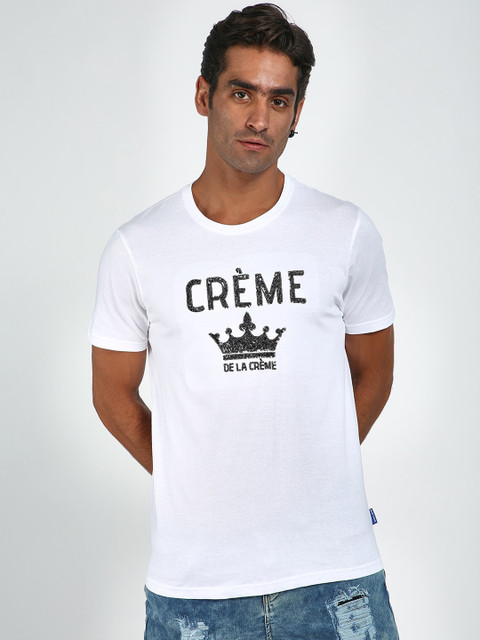 

Blue Saint Men White Printed Round Neck T-shirt
