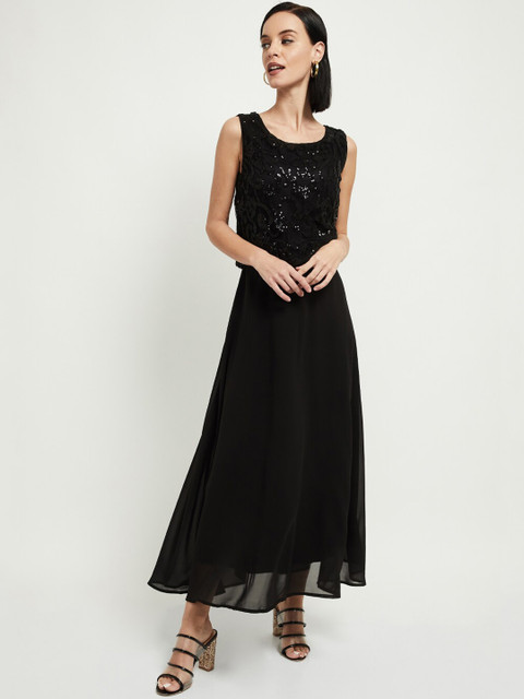 

max Women Black Embellished Maxi Dress