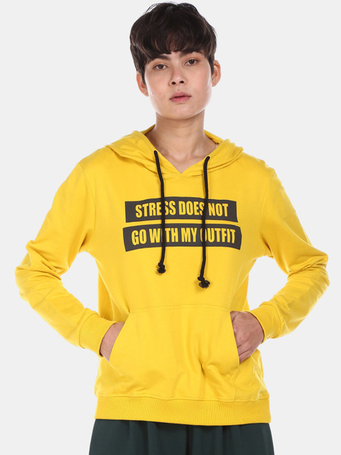 

Sugr Women Yellow & Brown Printed Hooded Sweatshirt