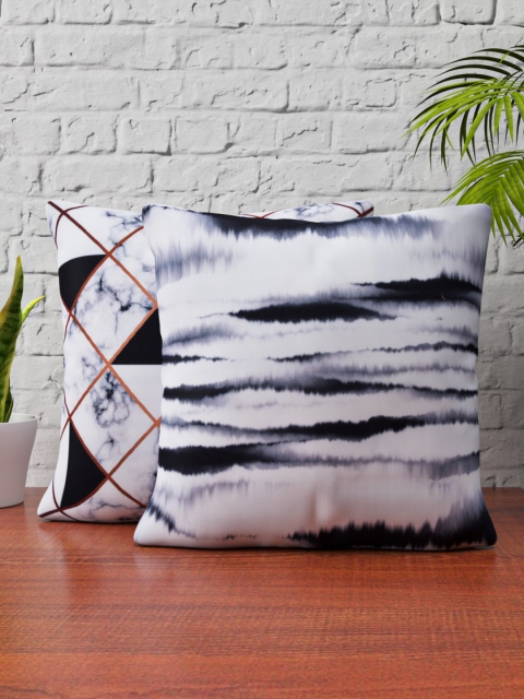 

SHIVANAA HOMES White & Grey Set of 2 Abstract Square Cushion Covers