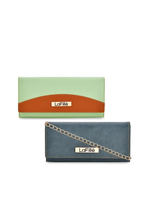 

LaFille Women Pack Of 2 Green & Blue Solid Two Fold Wallet