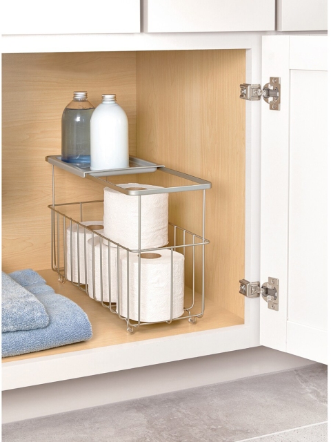 

INTERDESIGN Silver Toned Solid Storage Basket With Shelf