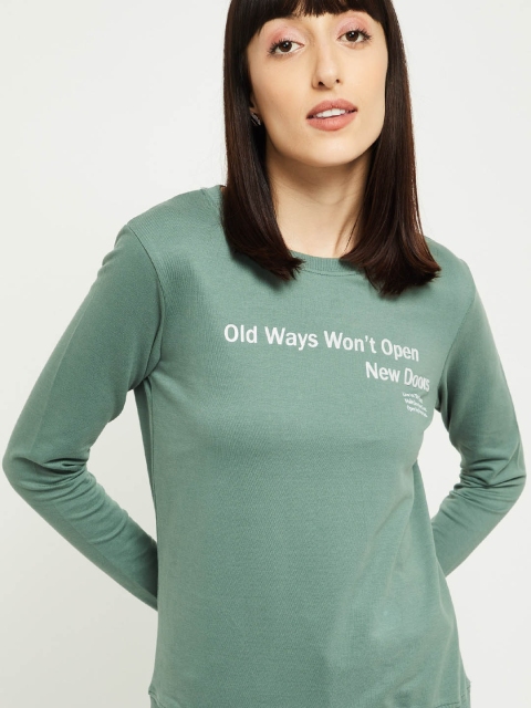 

max Women Green & Off-White Printed Sweatshirt
