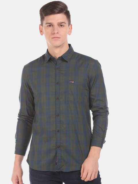 

U.S. Polo Assn. Men Olive Green Regular Fit Checked Casual Shirt