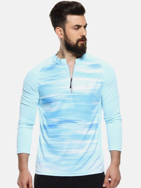 

Campus Sutra Men Blue Striped Henley Neck T-shirt