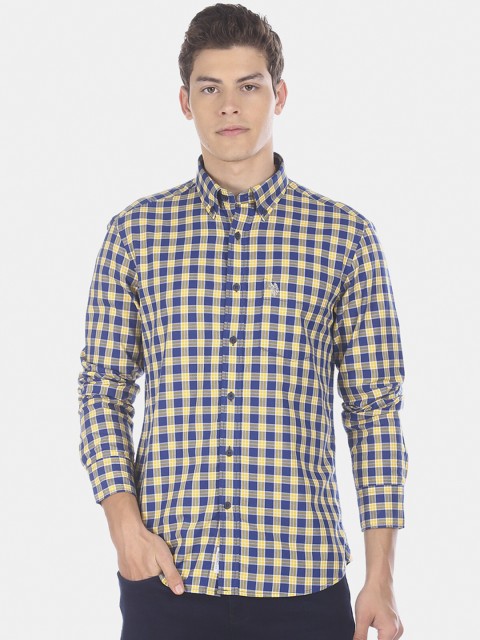 

U.S. Polo Assn. Men Yellow & Blue Regular Fit Checked Casual Shirt