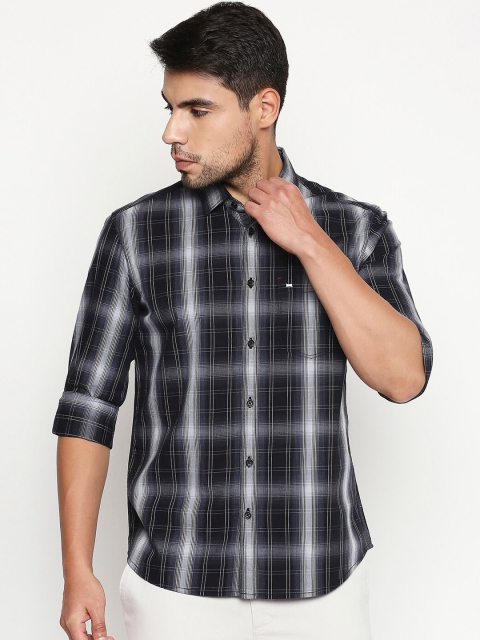 

Basics Men Black Slim Fit Checked Casual Shirt