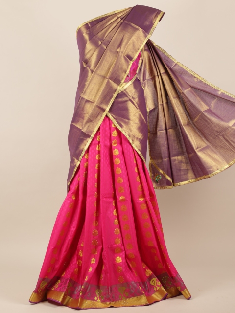

Pothys Gold-Toned & Pink Tissue Woven Design Half Saree