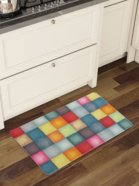 

OBSESSIONS Blue & Pink Geometric Print Kitchen Mat