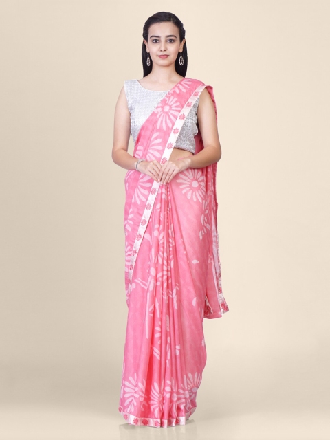 

Hastakala Pink Pure Chiffon Printed Banarasi Saree