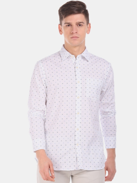 

U.S. Polo Assn. Men White Regular Fit Printed Casual Shirt
