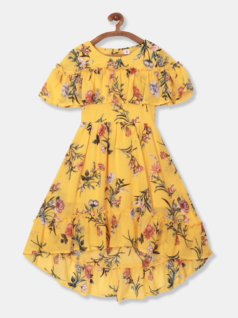 

Cherokee Girls Mustard Yellow & Pink Floral Printed Fit and Flare Dress