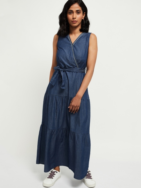 

max Women Blue Solid Maxi Dress