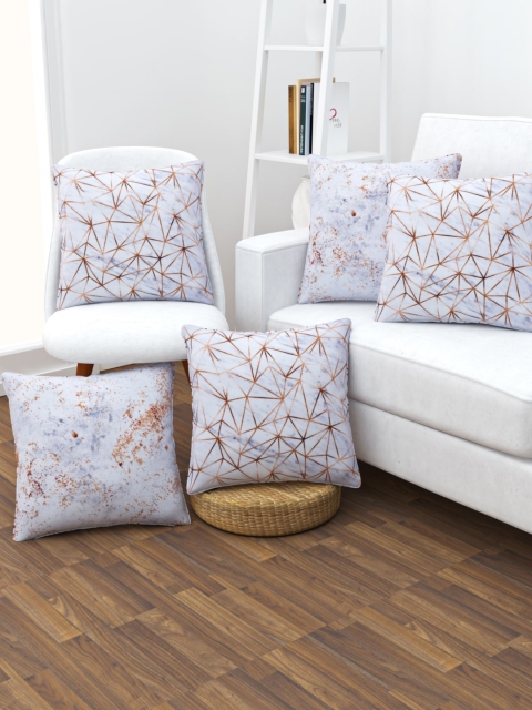 

SHIVANAA HOMES Set of 5 White & Brown Geometric Square Cushion Covers