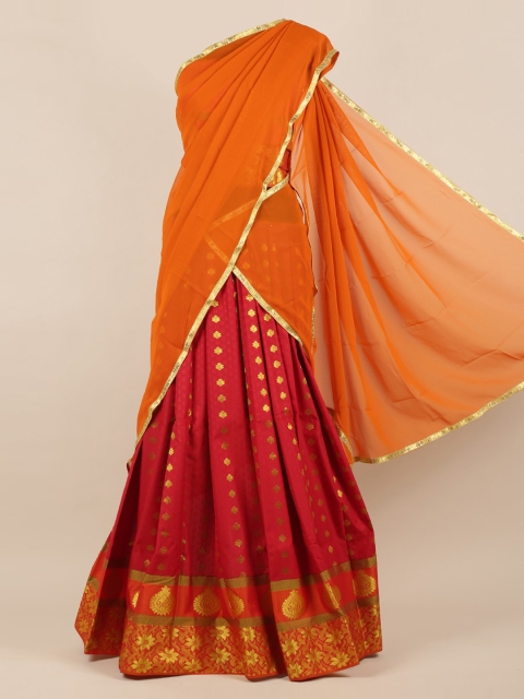 

Pothys Orange Printed Poly Chiffon Half Saree
