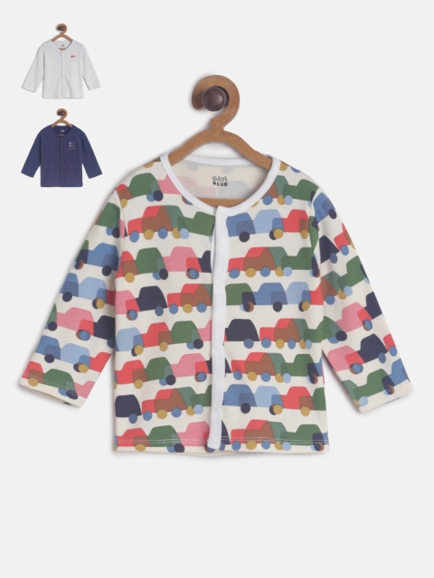 

MINI KLUB Boys Pack Of 3 Printed Round Neck Pure Cotton T-shirts, Cream