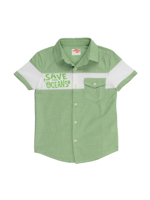 

UNDER FOURTEEN ONLY Boys Green & White Regular Fit Striped Casual Shirt