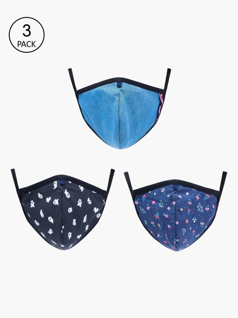 

Max Girls Pack Of 3 Printed 3-Ply Outdoor Protective Masks, Blue