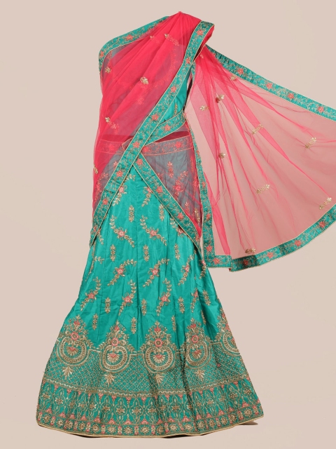 

Pothys Pink & Blue Net Embroidered Half Saree