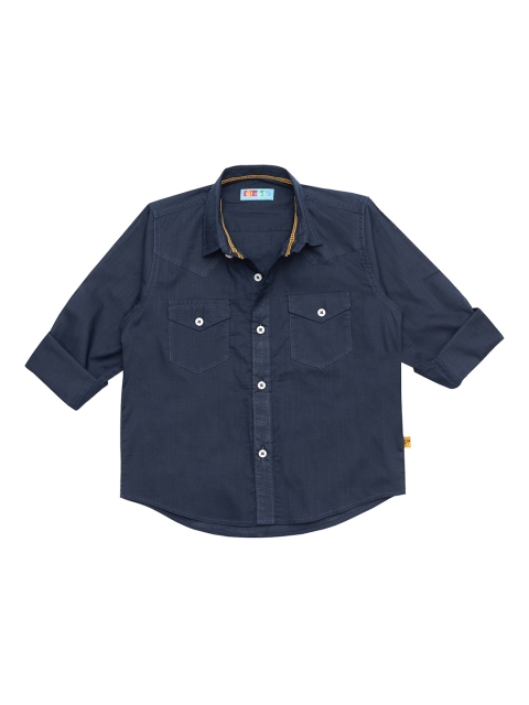 

Kid Studio Boys Navy Blue Regular Fit Solid Cotton Casual Shirt
