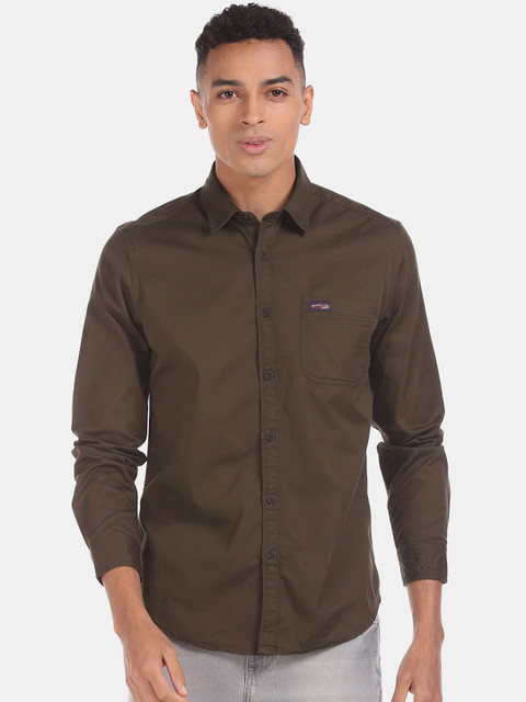 

U.S. Polo Assn. Denim Co. Men Olive Green Regular Fit Solid Cotton Casual Shirt