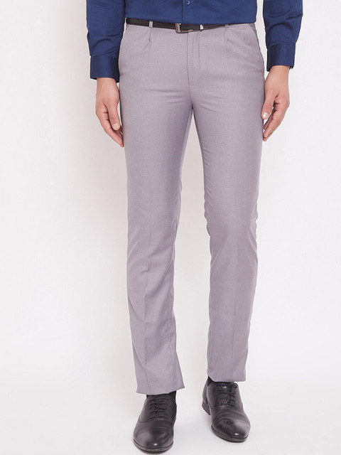 

Canary London Men Grey Slim Fit Solid Formal Trousers