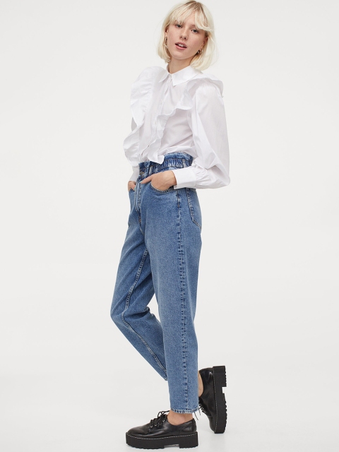 

H&M Women Blue Solid Mom Loose-Fit High Jeans