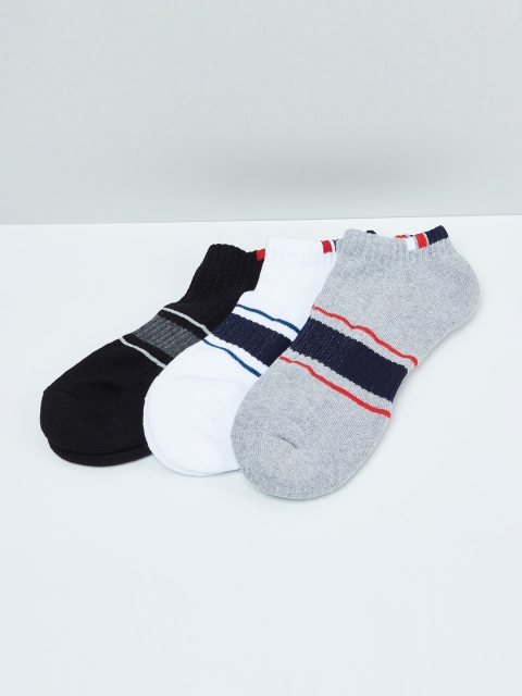 

max Men Pack of 3 Striped Ankle-Length Socks, Black