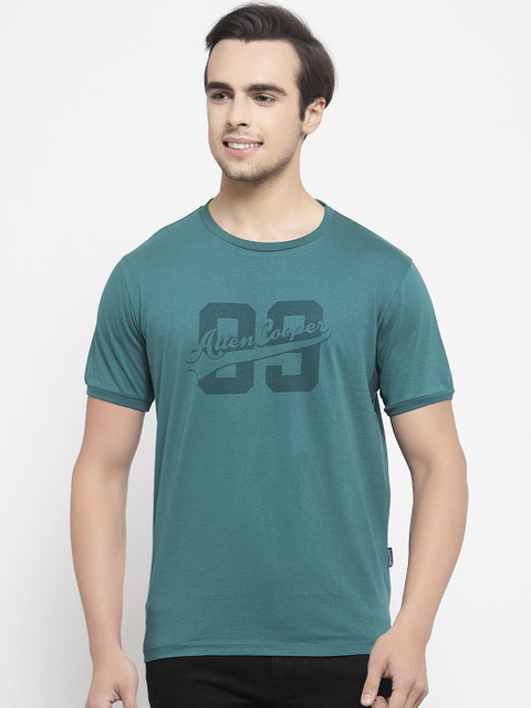 

Allen Cooper Men Green Slim Fit Printed Round Neck T-shirt