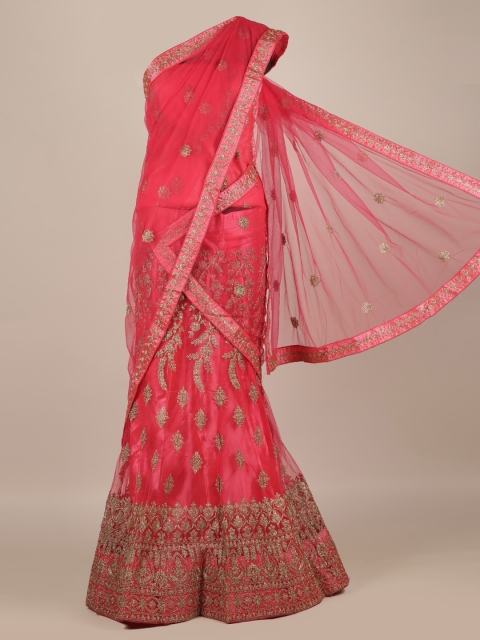

Pothys Pink Embroidered Net Lehenga Half Saree