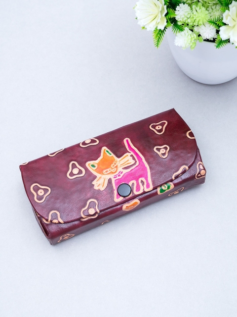 

Golden Peacock Burgundy & Orange Hand-Painted Leather Sunglasses Case