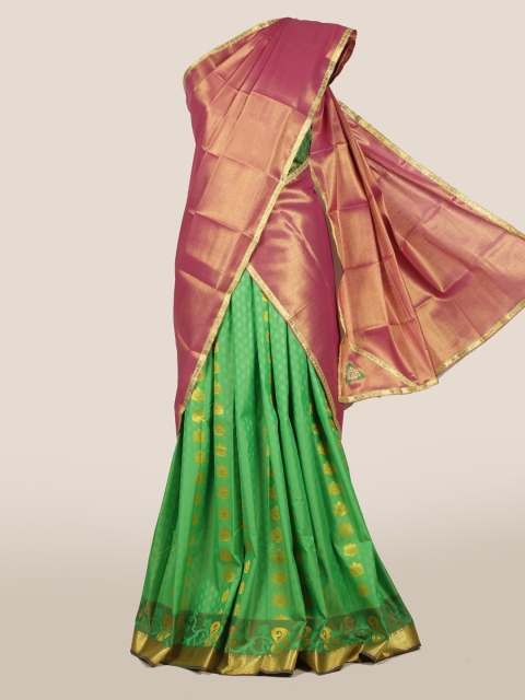 

Pothys Pink & Green Tissue Woven Design Half Saree