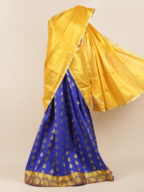 

Pothys Gold-Toned & Blue Tissue Woven Design Traditional Half Saree