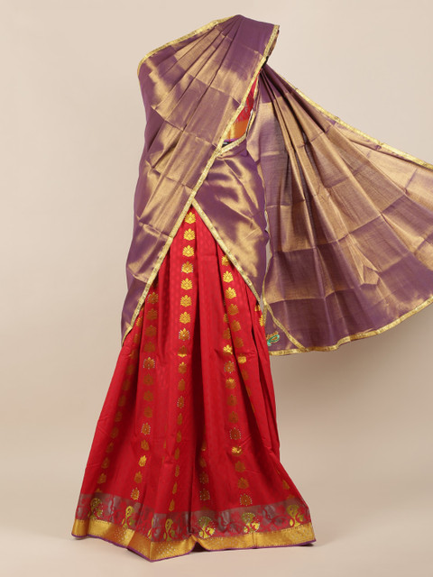 

Pothys Red & Purple Tissue Woven Design Half Saree