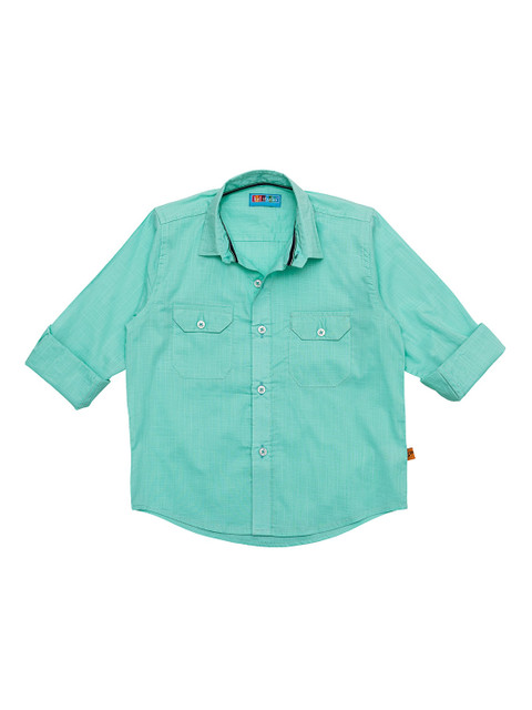 

Kid Studio Boys Sea Green Regular Fit Solid Casual Cotton Shirt