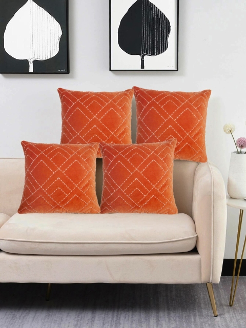 

LUXENMEAD Rust Orange Set of 4 Embroidered Rectangle Cushion Covers
