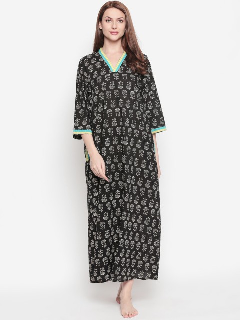 

RANGMANCH BY PANTALOONS Black & White Printed Nightdress