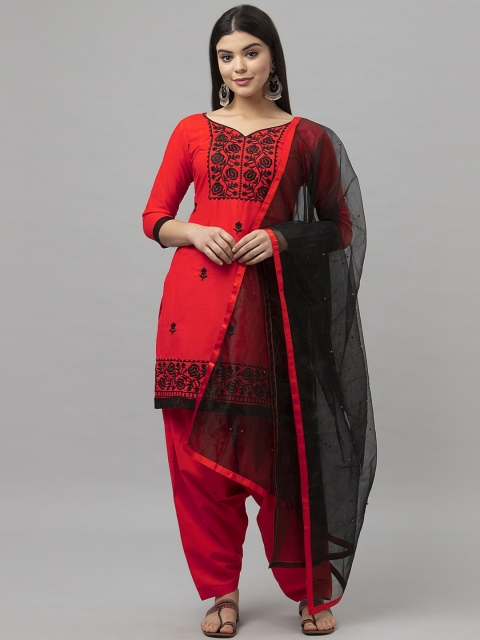 

Satrani Red & Black Pure Cotton Unstitched Dress Material