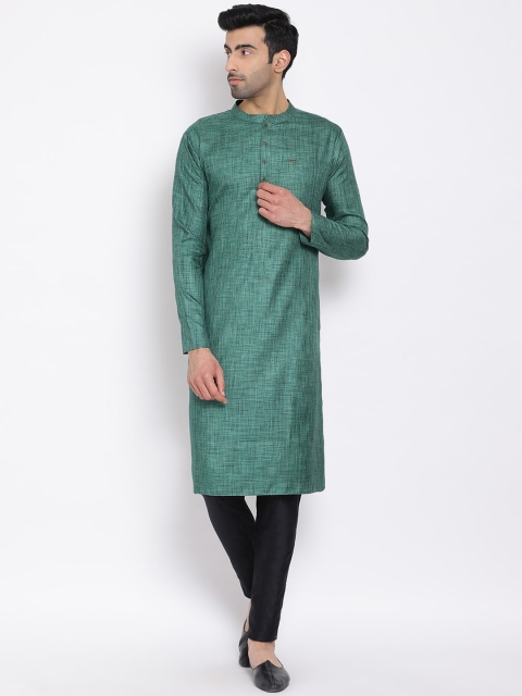 

DEVOILER Men Green Woven Design Straight Kurta