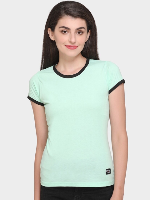 

GRIFFEL Women Green Solid Round Neck T-shirt