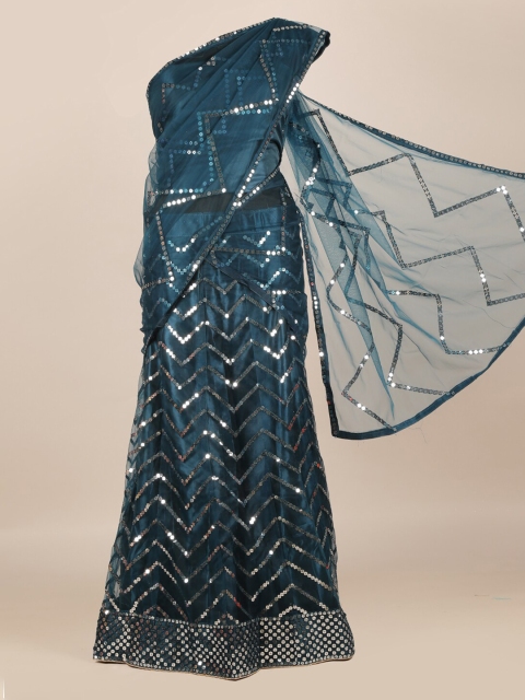 

Pothys Blue Embellished Net Half and Half Saree