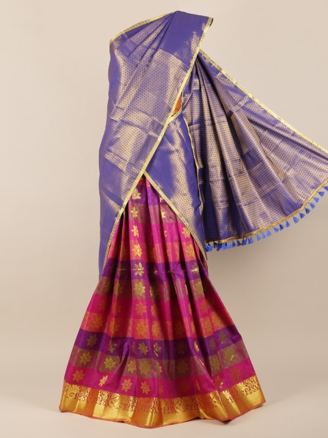

Pothys Navy Blue & Red Tissue Woven Design Half Saree