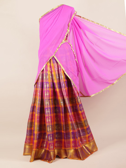 

Pothys Pink & Orange Poly Chiffon Woven Design Traditional Half Saree