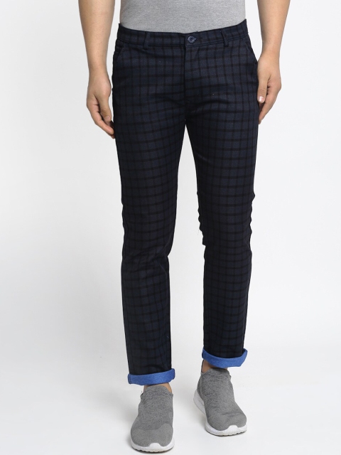 

Rodamo Men Blue Slim Fit Checked Regular Trousers