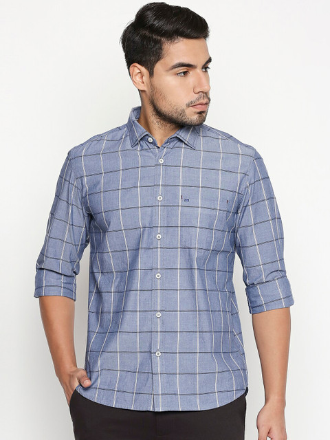 

Basics Men Blue Slim Fit Checked Casual Shirt