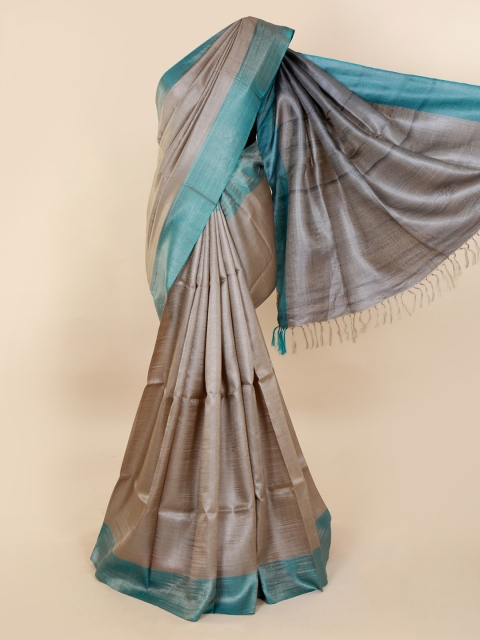 

Pothys Grey & Blue Jute Silk Solid Saree