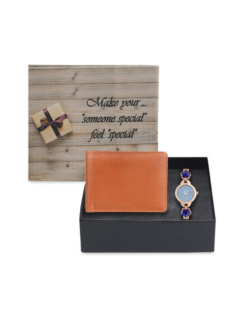 

Hobforestessentials Women Rose Gold-Toned & Blue Watch Gift Set FR20-111
